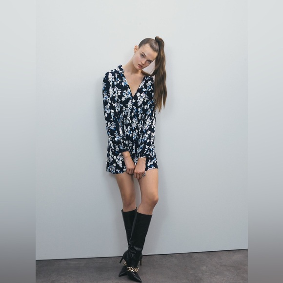 ZARA PRINTED ELASTIC WAISTBAND DRESS - Picture 1 of 10